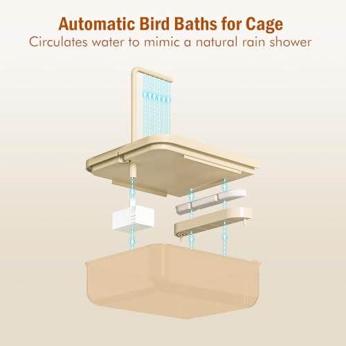 Automatic Bird Bath for Cage, Parakeet Bath with Pump | Indoor Bird Shower with Running Water, Filter, Bird Cage Accessory for Pet Birds Conure Budgies Cockatiels Lovebird - color: Light brown