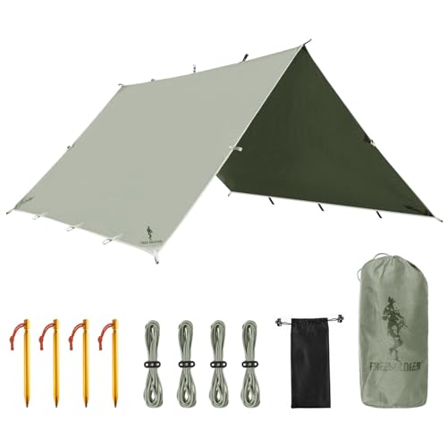FREE SOLDIER Waterproof Camping Tarp Shelter Awning | Lightweight, Compact, Quick Setup, Waterproof Sun Shelter Campingtarp,For Backpacking, Beach, Travel and Outdoor Activities - color: Bean Green 10×10.5ft