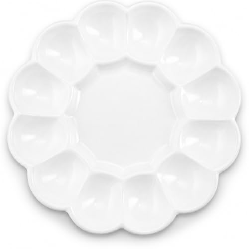 Kook Ceramic Deviled Egg Tray & Platter, Easter Egg Holder, 10-Inch Plate, Holds 12 Halves, Dishwasher, Microwave, Freezer & Oven Safe, White