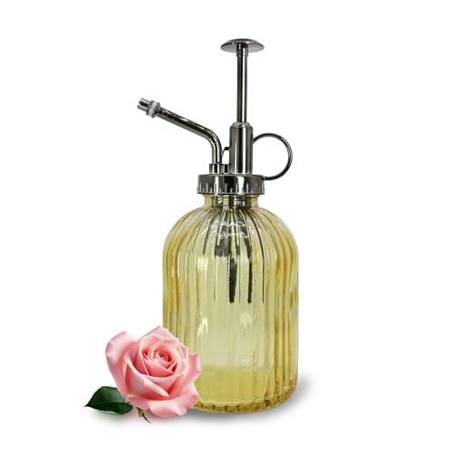 Glass Plant Mister Spray Bottle, 320ML Vintage Plant Spritzer with Top Pump Watering Can for Indoor Outdoor House Plants, Flowers (Yellow) - color: Yellow