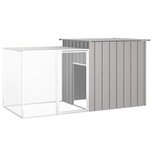 Large Chicken Coop Grey Galvanized Steel 78.7 x 35.8 x 39.4 in Outdoor Poultry Habitat Supplies with Lockable Door & Ventilated Run for Backyard Garden - color: Grey