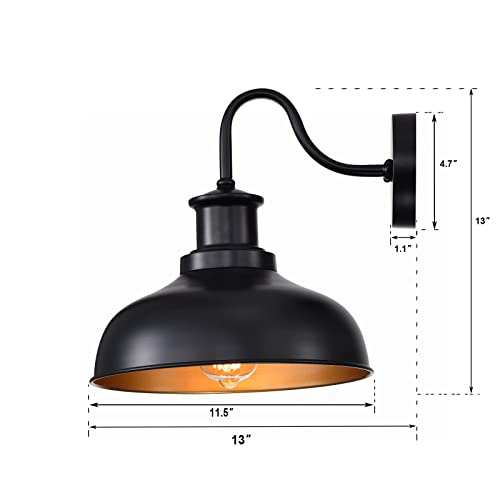 Outdoor Barn Lights, Farmhouse Outdoor Wall Sconces, Rustic Exterior Wall Mount Lights, Vintage Outside Lighting Fixtures, Industrial Black Gold Lanterns for Barn Shed Porch Garage Patio, 2 Pack - color: Black+Gold, size: 02RZ007-2 PACK(Not Dusk to Dawn)