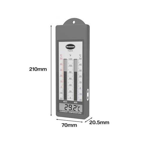 Brannan Waterproof Max Min Greenhouse Thermometer - Maximum Minimum Recording Thermometer Greenhouse Garden Outdoor Indoor