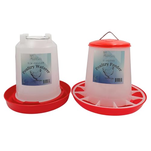 Chicken Waterer and Feeder Set | 3/4 Gallon Poultry Drinker and 5 Pound Chicken Feeder Combo | for Chickens, Ducks, Turkeys, Ducklings, Quail, Baby Chicks and More - size: 5 Pound Feeder and 3/4 Gallon Drinker