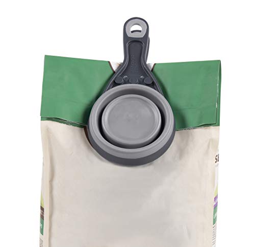 Dexas Popware for Pets Collapsible Klip Scoop, 3-in-1 Pet Food Scoop, Measuring Cup and Bag Clip, 1 Cup Capacity, Light Gray - color: Light Gray, size: 1 Cup Capacity