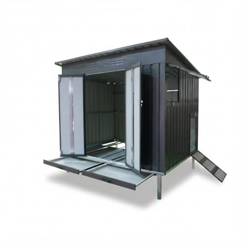 KEIKI Outdoor Galvanized Metal Chicken Coop Raised Base Pull Out Tray Grey | Outdoor galvanized chicken coop with raised base and pull out trays. Weatherproof poultry cage for backyard hen duck housing.