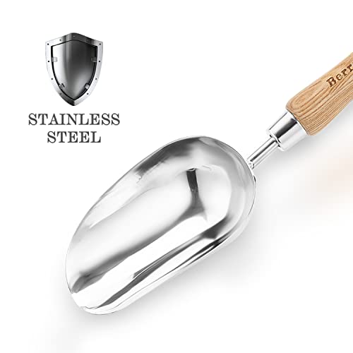 Berry&Bird Loose Soil Scoop, 12.9" Stainless Steel Gardening Scoop with Wood Handle - color: Loose Soil Scoop, size: Small