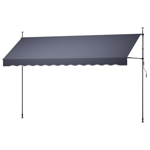 VEVOR Manual Retractable Awning, 157" x 59" Outdoor Patio Awnings Sunshade Shelter with 43"-59" Retractable Side Bar, No Drill Height Adjustable, Crank Handle for Backyard, Balcony, Dark Gray - size: 157x59 in