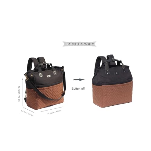 Diaper Tote Bag Totepack Backpack Crossbody Bag 3 in 1 for Women Laptop Backpack Multifunctional with Insulated Pockets - color: Linen Brown