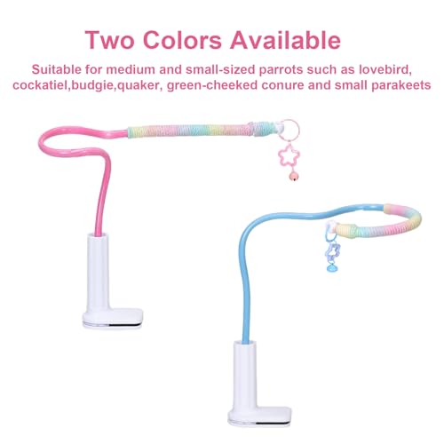 Flexible Bird Perch Stand with Bell - Parrot Toy & Desktop Training Playstand for Budgies, Cockatiels, Lovebirds, Conures, Parakeets - Colorful Playground Accessories (Blue, Medium)