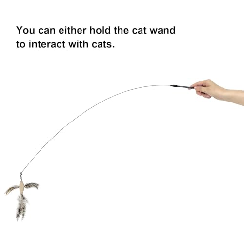 TTcat Suction Cup Cat Toy Wand, 2 in 1 Handheld & Free Standing Interactive Cat Teaser with 8 Pcs Replaceable Feather Bird Insect Refills, Long Flexible Wire Cat Wand Toy for Indoor Cat Self Play. - color: Luxury Suction Toys (8 Refills）