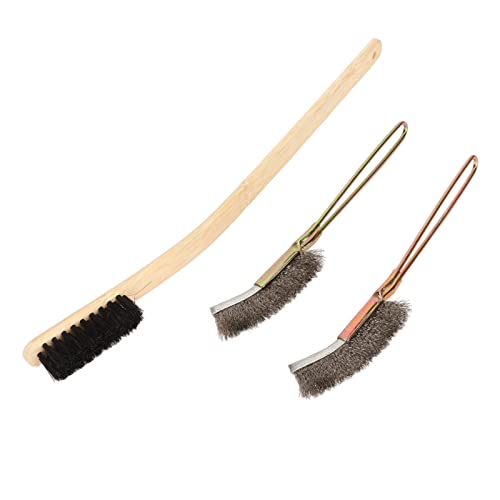 Jeanoko Long Handle Bird Cage Cleaning Brush Medium Hardness for Daily Use Bamboo and Stainless Steel 3 Sizes Included
