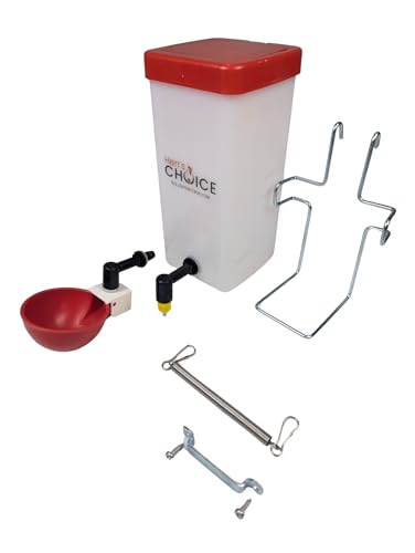 Hen's Choice™ 1L (32 oz) Drinker W/Cup, Nipple, & Wire Bracket for Poultry & Small Animals, Chick Waterer, Red - color: Red/White