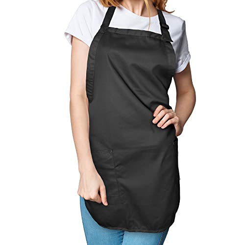 DALIX Apron Commercial Restaurant Home Bib Spun Poly Cotton Kitchen Aprons (2 Pockets) in Black - color: Black