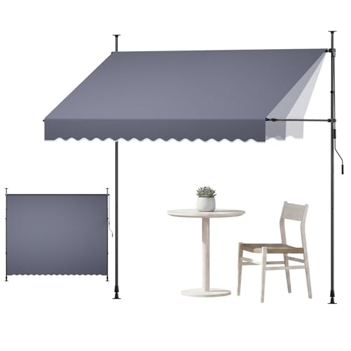 VEVOR Manual Retractable Awning, 118" x 59" Outdoor Patio Awnings Sunshade Shelter with 43"-59" Retractable Side Bar, No Drill Height Adjustable, Crank Handle for Backyard, Balcony, Dark Gray - size: 118x59 in