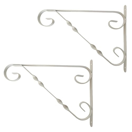 Classic Scroll-Design Metal Wall Bracket for Hanging Accessories and Flowerpots for Indoor & Outdoor Use, White Set of 2 - color: White, size: Classic Scroll