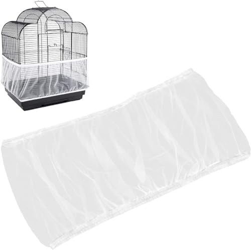 Universal Bird Cage Seed Catcher,Seed Catcher Guard Net Cover,Parrot Nylon Mesh Net Cover,Soft Airy Cage Net Stretchy Skirt for Round Square Cages (Circumference 74 inch to 118 inch，White) - color: Circumference 74 inch to 118 inch,White