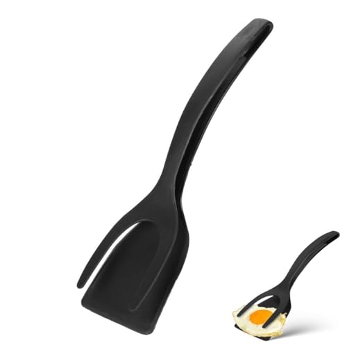 Kitchen Cooking Spatula, Egg Flipper Spatula Tongs 2 in 1 Frying Pan Egg Silicone Fried Egg Grip Flip Tongs Double Sided Turner Multi Purpose Non Stick Kitchen Shovel for Bread Fish Pancake Toast