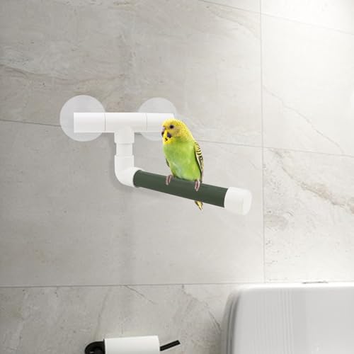 Hypeety Portable Suction Cup Bird Window and Shower Perch Toy Parrot Stand | 2 strong suction cups, parrot bath perch, easy to install, fits windows/shower tile, for budgies/parakeets/lovebirds, green