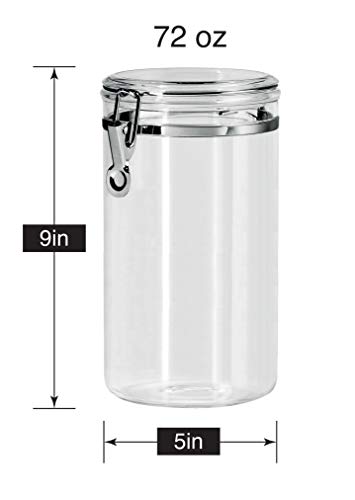 Oggi Large Clear Canister with Clamp Lid, 72 oz - Large Airtight Food Storage Container, for Kitchen & Pantry Storage of Bulk, Dry Foods, Pasta, Flour, Sugar, Coffee, Rice, Tea, Spices & Herbs - size: 72-Fluid Ounce