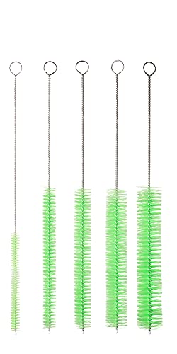 10" Extra Long Tube Brush Set - Large 5 Pack - Green | Flexible nylon straw brushes for bottles, cleaning straws, pipe cleaners, glass, keyboard, detailing and deep cleaning - color: Green, size: Large 5 Pack (8mm 12mm 16mm 20mm 24 mm)