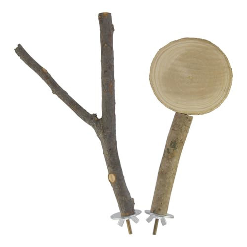 2 PCS Natural Wood Bird Perches for Cage, Multi-Branch Parrot Perch Stand with Fork & Platform, Cage Accessories for Parakeet Cockatiel Lovebirds Conures