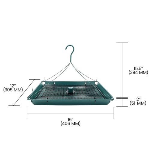 Zenport Z203009 2-in-1 Platform Bird Feeder, Post Mount, Sturdy Metal Weatherproof Construction, Green