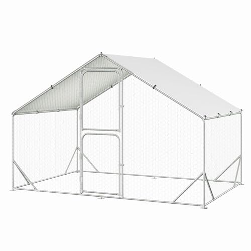 Large Metal Outdoor Chicken Coop – Spacious Run Poultry Cage with Waterproof & Anti-UV Cover – Multifunctional for Chickens, Ducks, Geese, Rabbits 9.8' x 6.5' x 6.5'