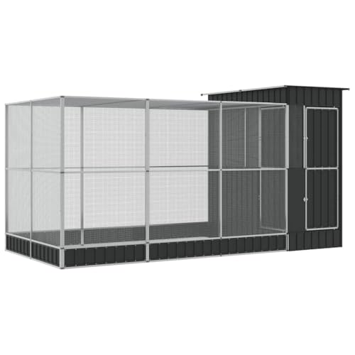 Galvanized Steel Aviary with Extension 163.8x79.9x85.0 in | Outdoor Bird Cage, Lockable Door, Steel Mesh Grid, Suitable for Parrots Rabbits Chickens - size: 163.8" x 79.9" x 85"