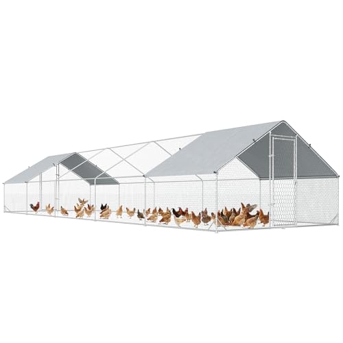 PawHut Large Chicken Coop w/Waterproof Anti-UV Cover 33' x 10' x 6.4' | Metal Chicken Run, Spire Shaped Walk in Hen House Cage for 30-40 Hens Ducks Poultry, Outdoor Yard Farm, 1" Tube Diameter - size: 393.7"L x 118.1"W x 76.8"H