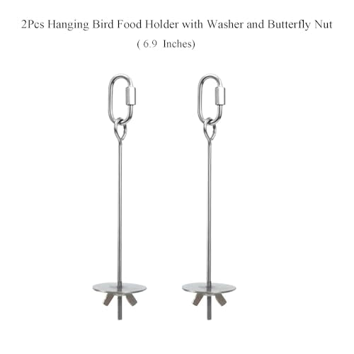 2pcs Hanging Bird Treat Skewer Parrot Fruit Feeder with Washer, 6.9 Inch Stainless Steel Bird Fruit Fork Food Holder for Bird Cage Bird Feeder Foraging Toy for Parrot Parakeet Conure, LXLVOUEG - size: Nut-6.9inches-2P