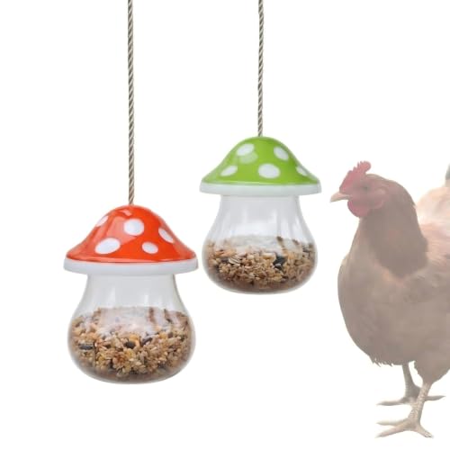 Hanging Chicken Peck Toy，2-Piece Mushroom-Shaped Chicken Enrichment Toys Boredom Busters，Slow-Feed Chicken Toys for Coop-Red & Green (Red & Green) - color: Red & Green
