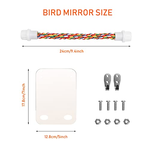 7‘’ Bird Mirror for Cage, Coolrunner Bird Parrot Mirror with Rope | for cockatiel conures, lovebirds, Parrot, canaries, and budgies - size: 7''