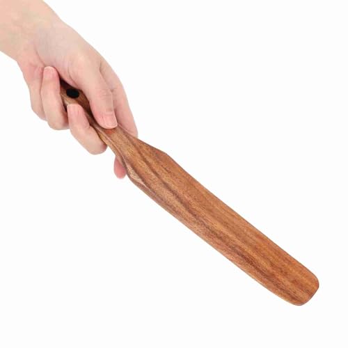 Fdit Teak Wood Spatula, Smooth One Piece Thin Edge Turner for Home Kitchen Solid Teak Natural Wood Nonstick Safe Cooking Utensil 10 Inch Hangable 1 Pack