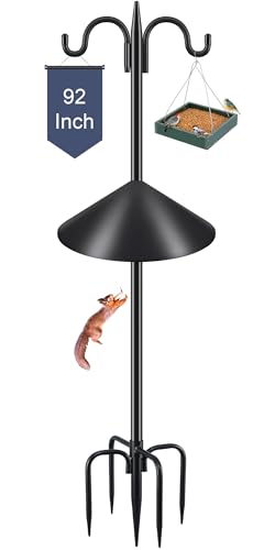 Gtongoko Squirrel Proof Bird Feeder Pole, 92 Inch Double Shepherds Hook with 19 Inch Squirrel Baffle, Heavy Duty Adjustable Outdoor Bird Feeder Stand with 5-Prong Base for Garden, Plants, Black - size: 92 Inch Pole & Baffle