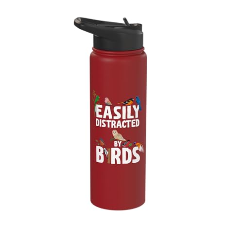 Easily Distracted By Birds Funny Bird Watcher & Birdwatching Stainless Steel Insulated Water Bottle - color: Red