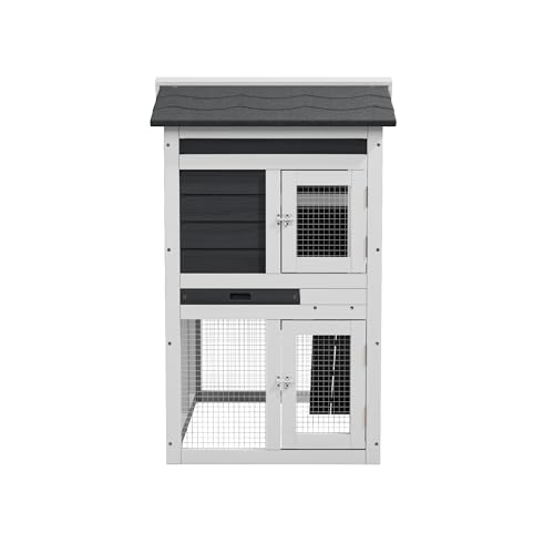 Chicken Coop for 2-4 Chickens, Chicken Run, Wooden Hen House | Asphalt Openable Roof, Non-Slip Ramp, Nesting Boxes,Pull-Out Removable Tray, Ideal for Backyard Outdoor Use - color: White