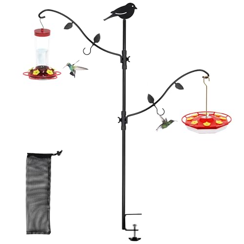 yosager Deck Pole Bird Feeding Station Kit, Porch Multi Hook Bird Feeder Hanging Kit with Two Adjustable Branches, Attracting Wild Birds, Planter Hanger