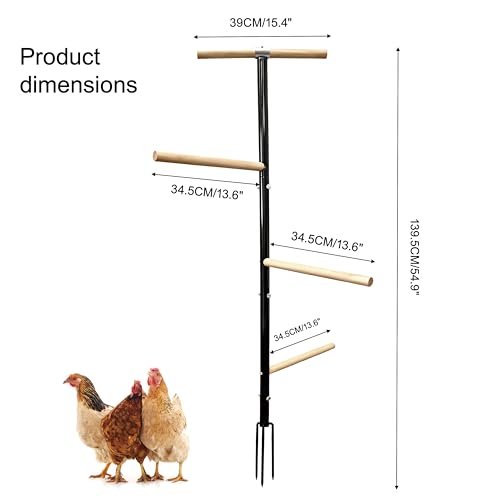 Large Chicken Perch Toys for Coop,Wooden Chicken Roosting Bars with 3 Legs Metal Ground Plug,1.25-Inch Thickened Steel Pipe, Improved and Upgraded Design of Wooden Pole Embedded in The Steel Pipe