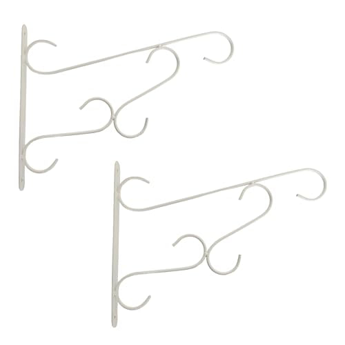 Curved Scroll Metal Wall Bracket for Hanging Accessories and Flowerpots Suitable for Indoor & Outdoor Use, White Set of 2 - color: White, size: Curved Scroll