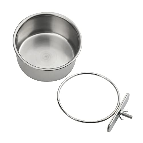 2Pack Bird Feeding Dish Cups Stainless Steel Parrot Feeders Water Cage Bowls with Clamp Holder for Parakeet Conure Cockatiels Macaw Small Animal (10cm)