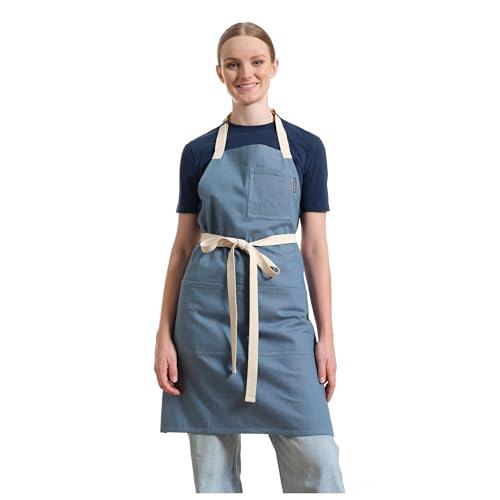 Chef Aprons for Women with Pockets, Adjustable Bib Aprons for Cooking - color: Blue