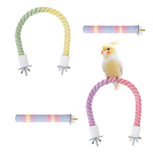 WishLotus Parrot Rope Perch, 31 in Rope Perches for Bird Cages with 2 Small Stand Pole, Flexible Fade Color Perch Rope Swing for Paw Grinding Standing Climbing (A, 13.7IN+6.6IN) - size: 13.7IN+6.6IN
