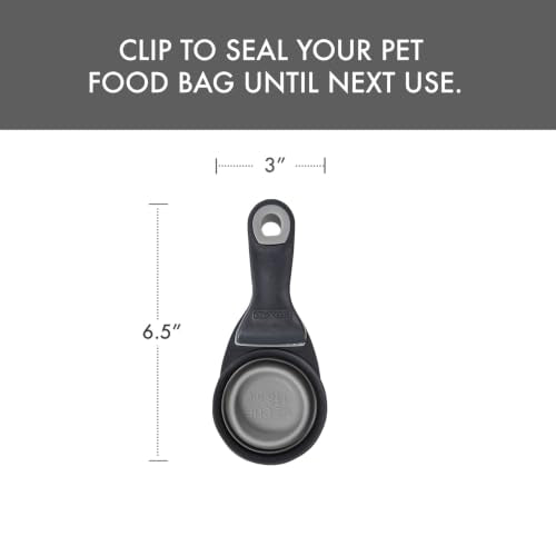 Dexas Popware for Pets Collapsible Klip Scoop, 3-in-1 Pet Food Scoop, Measuring Cup and Bag Clip, 1/2 Cup Capacity, Light Gray - color: Light Gray, size: 1/2 Cup Capacity