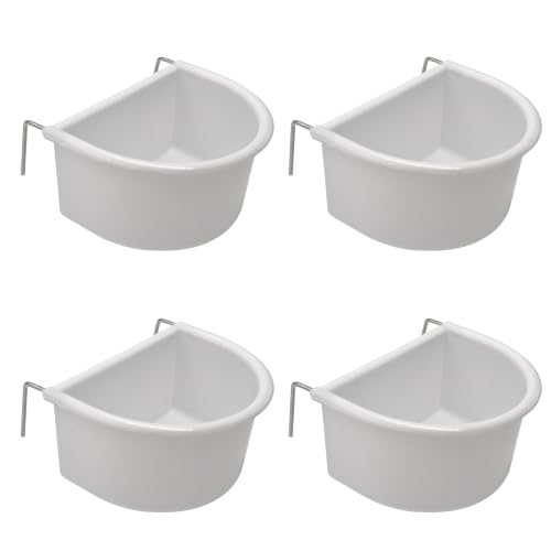 2Pcs Plastic Bird Cage Feeder Cup with Metal Hanging Hooks, Food and Water Bowl for Parakeets, Budgies, Parrots and Small Birds(White)