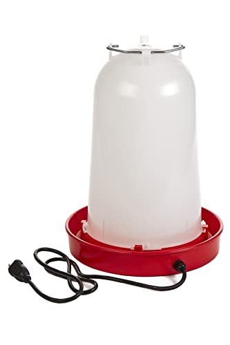 API 3 Gallon Heated Chicken or Bird Waterer with Overheating Protection, Galvanized Steel Handle, and Easy to Fill Funnel Design, White | Drinking Water Tank Trough with Overheating Protection, Galvanized Steel Handle, and Easy to Fill Funnel Design