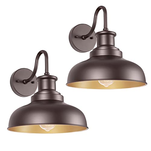 Outdoor Barn Lights Outdoor Wall Sconces Farmhouse Exterior Wall Mount Light Vintage Wall Lighting Fixture Industrial Bronze Lantern for Porch Entryway Garage Patio, 2 Pack - color: Orb+Gold, size: 02RZ007-2 PACK(Not Dusk to Dawn)
