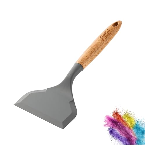Wide silicone spatula tamagoyaki shovel,Omelette pan turner | for pancakes, eggs, fish, steak and pizza, nonstick cookware, wooden handle (Gray) - color: Gray