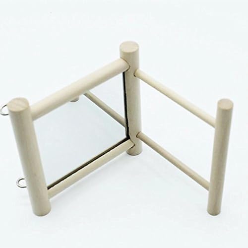 Bird Mirror with Swing and Perch for Parakeets Cockatiels Lovebirds Finches - Wooden Interactive Hanging Cage Toy, 3.7 x 3.5 x 3.5 Inch, 1 Pack - size: 3.7 x3.5x3.5 inch