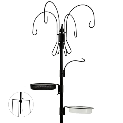 Bird Feeder Pole, 75 Inch 5 Hooks Heavy-Duty Feeder and Water Dispenser Shepherd, Bird Feeding Station with Ground Stake for Outdoors Shepherd Hook - size: 75IN